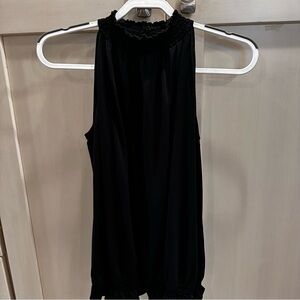 Adrianna Papell Black Smocked High-Neck Sleeveless Tank